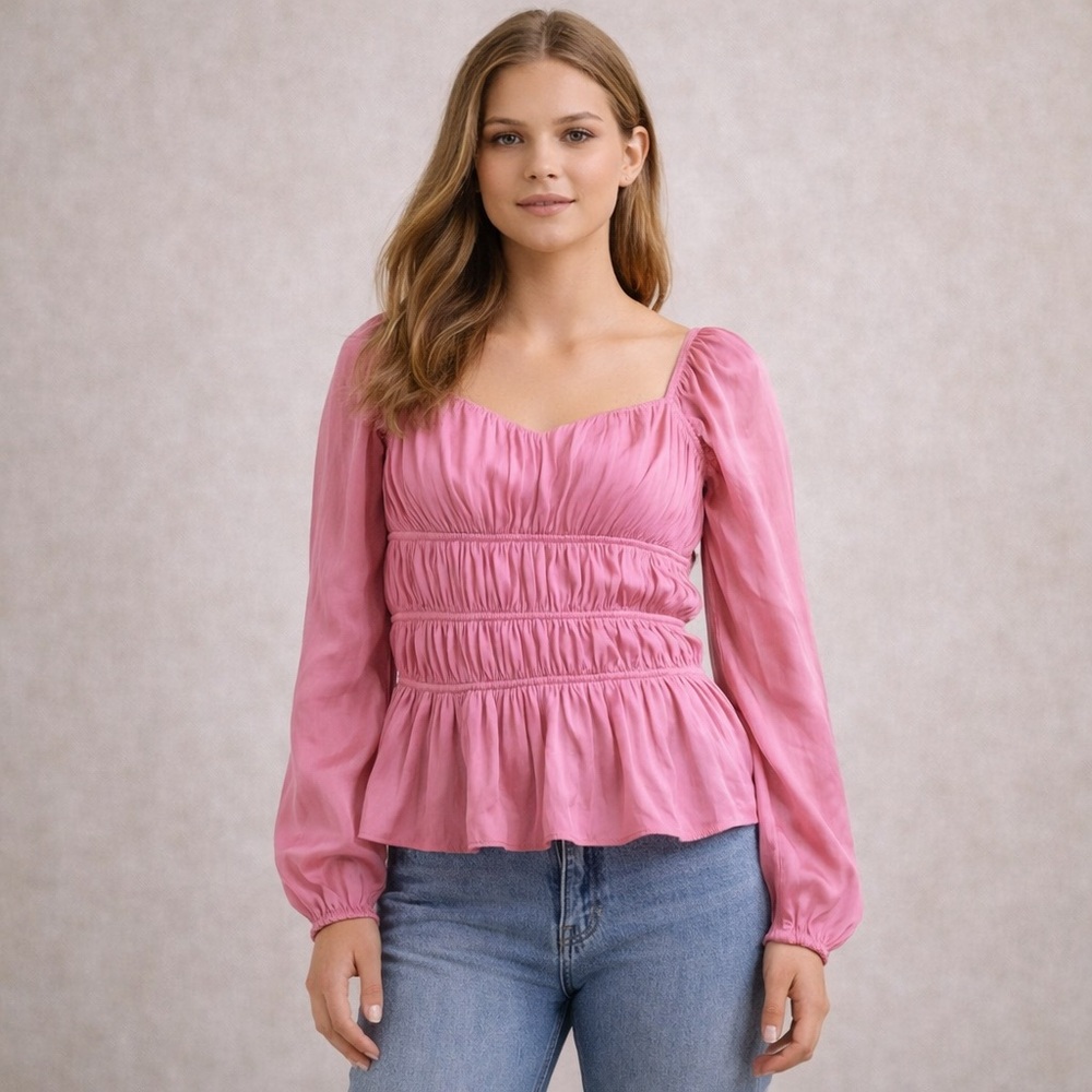 H&M Blush Ruched Peplum Blouse